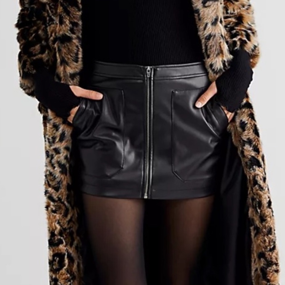 NWT Free People Black Faux Leather Mini Skirt